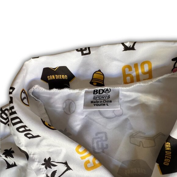 San Diego Padres Button Front Shirt Youth L By BDA Sports Polyester White & Gold - Picture 5 of 5